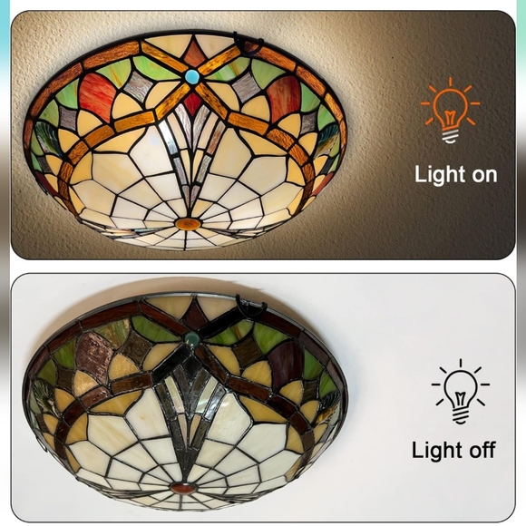Decorative stained glass ceiling light fixture - Picture 2 of 3